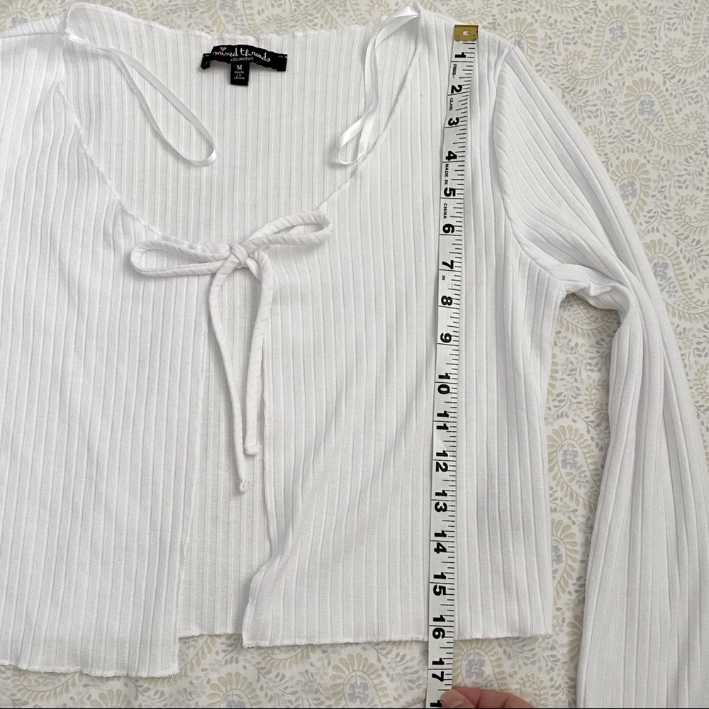 Mixed Threads (juniors) ribbed long sleeve cardi + cropped cami coord set, white - Picture 10 of 11
